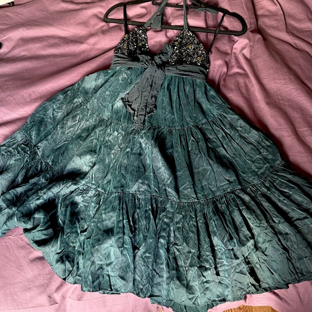 Silk flow mini cocktail dress with decor stones